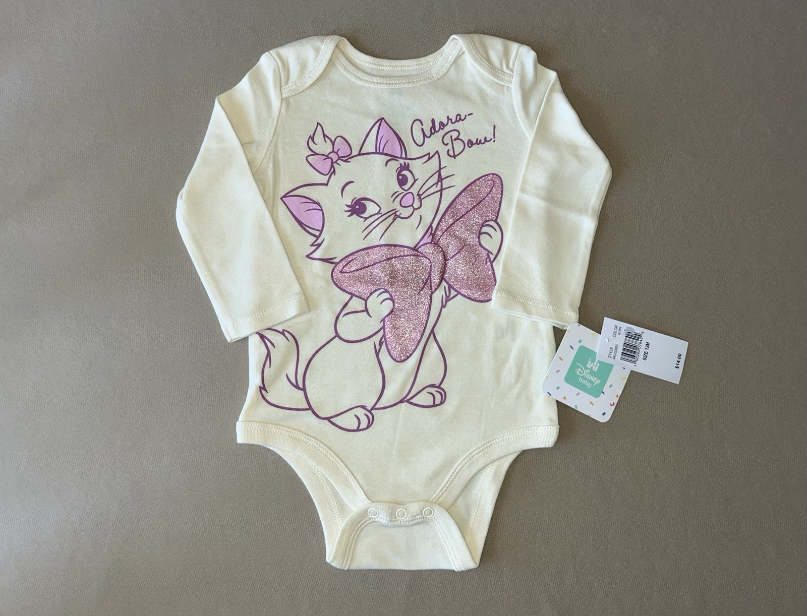 Disney Baby Girls Aristocats “Marie” 12 Months One-Piece Bodysuit, New With Tags