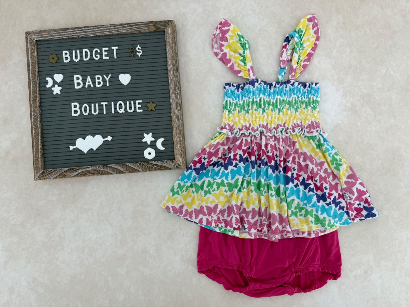 POSH PEANUT Rainbow Butterfly Top & Bloomers Set Outfit Size 12-18 Months
