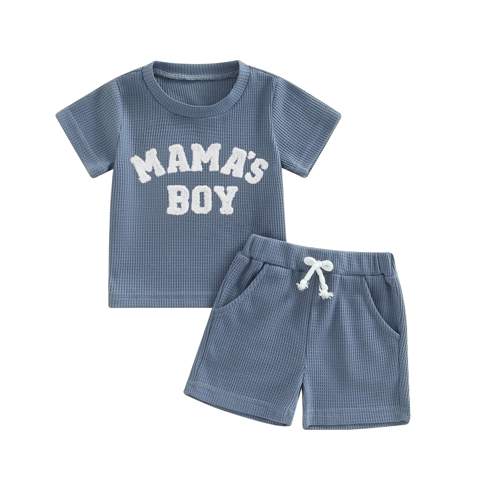 Baby Boy Clothes Summer Embroidery Mama’s Boy Waffle Knit Shirts T-Shirt Tees…