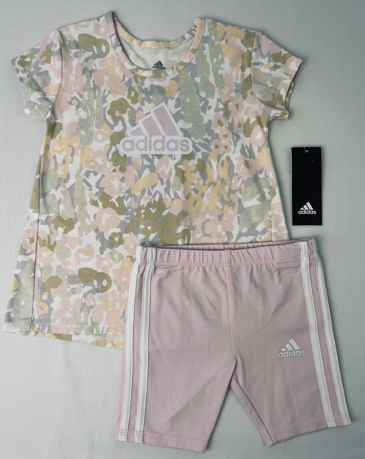 NWT Toddler Girls ADIDAS sports pastel camo top & pink shorts 2T 3T 4T set $38
