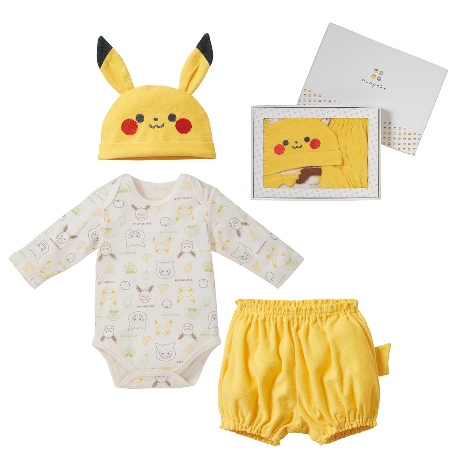 Pokemon Pikachu Newborn Baby Clothes Gift Monpoké Pikachu 3-Piece Set Japan New