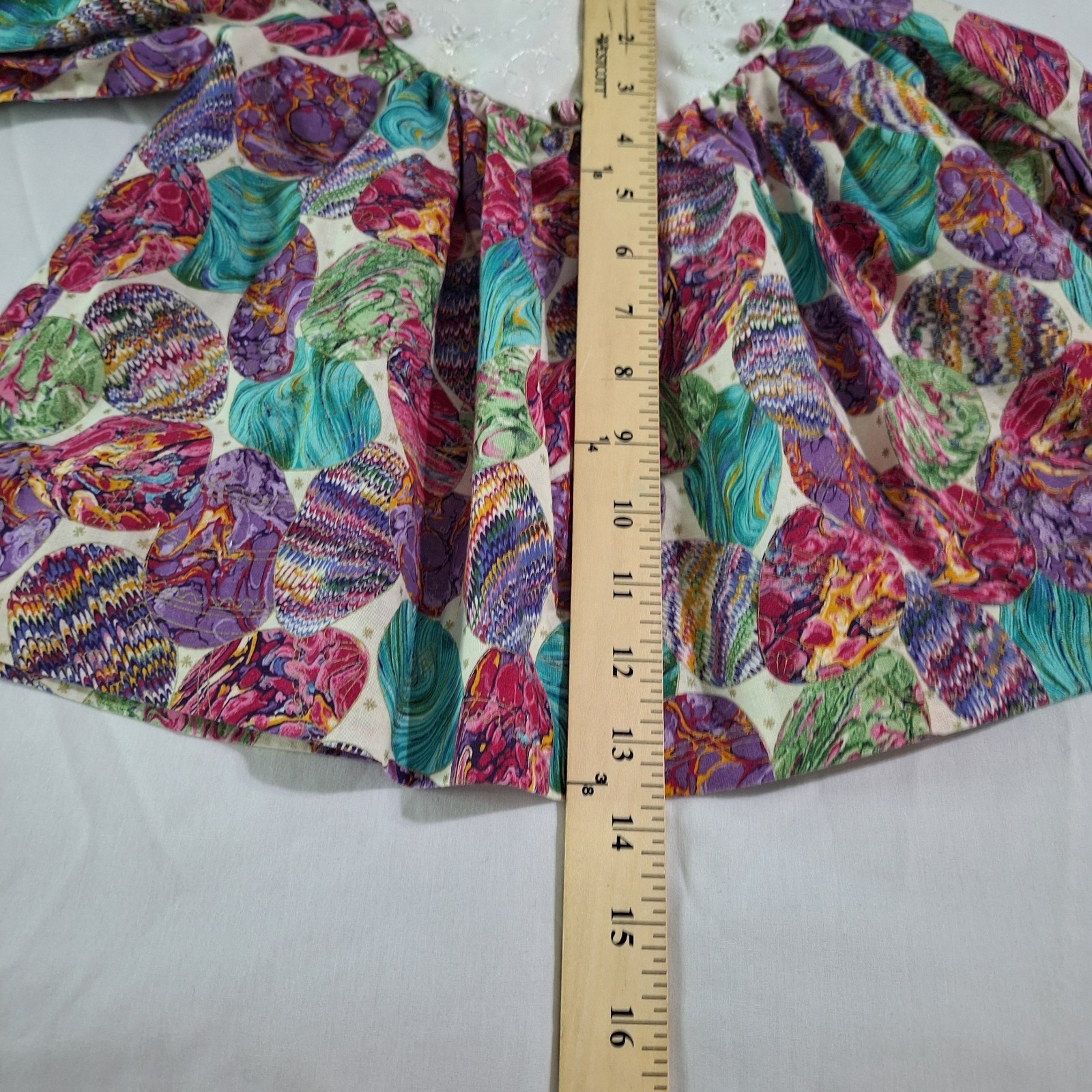 Vtg Baby Girl Easter Set 3pcs 12 M Bonnet Bloomers Dress Vibrant Eggs Handmade