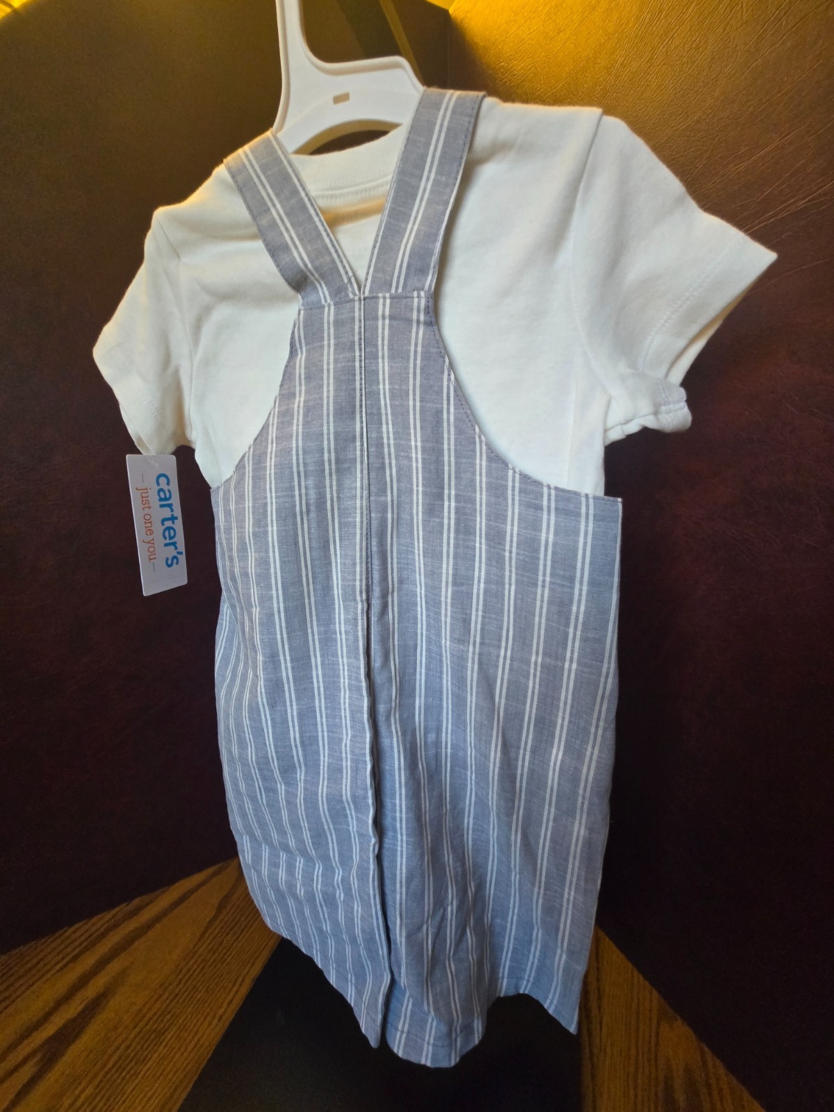 Carters Baby Boy Shortalls Shirt 18 Months 2 PC Set twins grey stripe Outfit New
