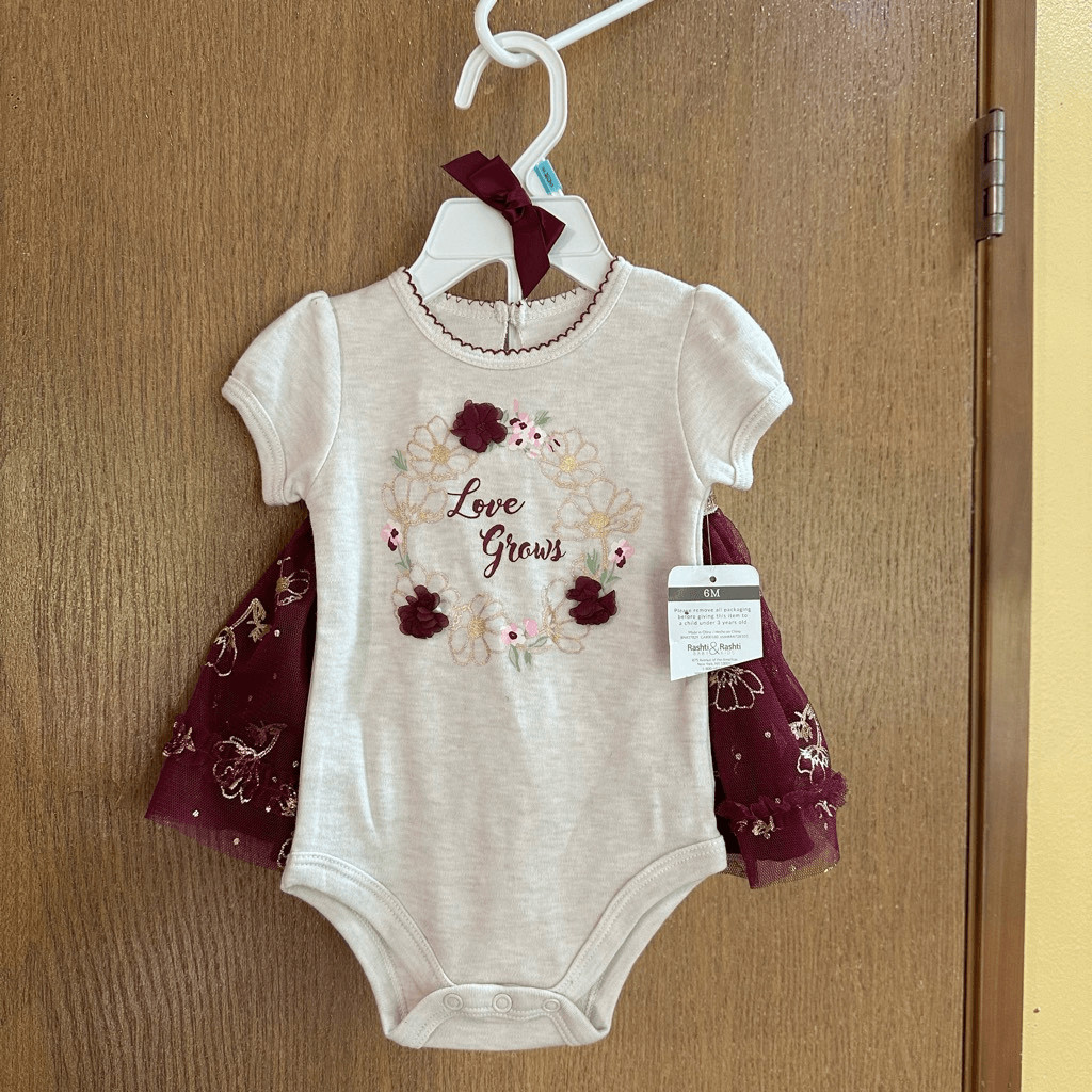 Baby Starter Cream and Maroon 2 piece skirt set | Size 6 Month