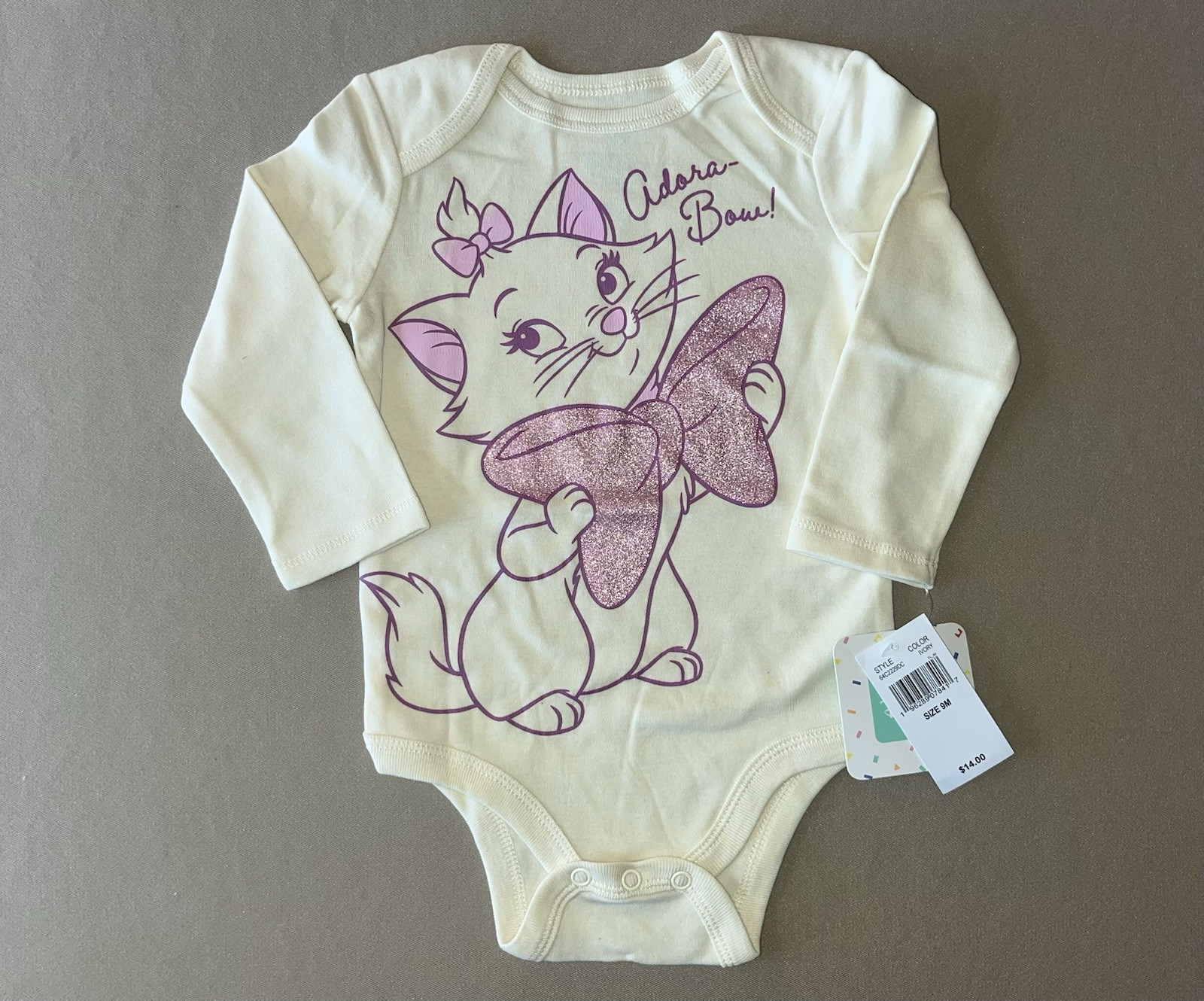 Disney Baby Girls Aristocats “Marie” 9 Months One-Piece Bodysuit, New With Tags