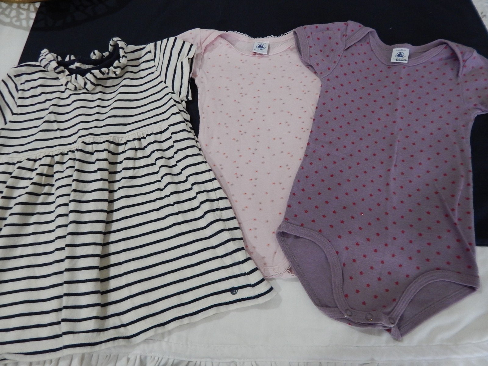 3 piece PETIT BATEAU Girls 12-24 Months Bundle Lot Dress One Piece Stars Stripes