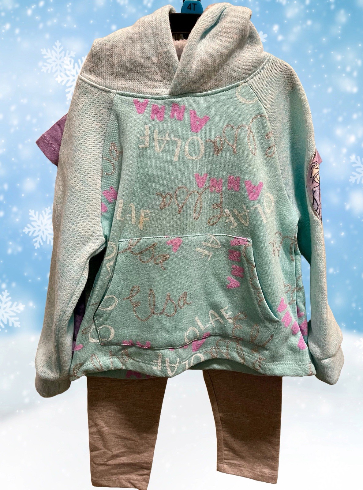 Disney Frozen Toddler Girls 3pc Hoodie T-Shirt Sweat Pants Teal/Purple Size