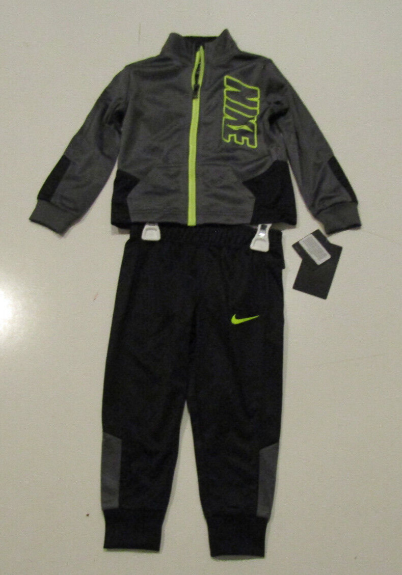 NIKE Boys Gray Black Full Zip Track Jacket Joggers Pants 2 Piece Set Sz 24 Month