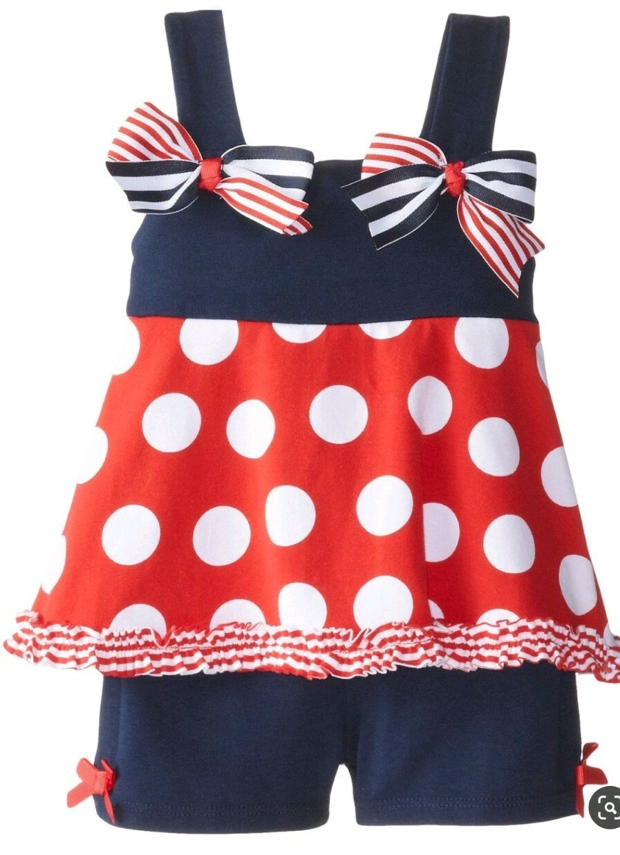 Rare Editions Baby Girl’s Fun Sleeveless Americana Top & Bike Short Set-Size-24M