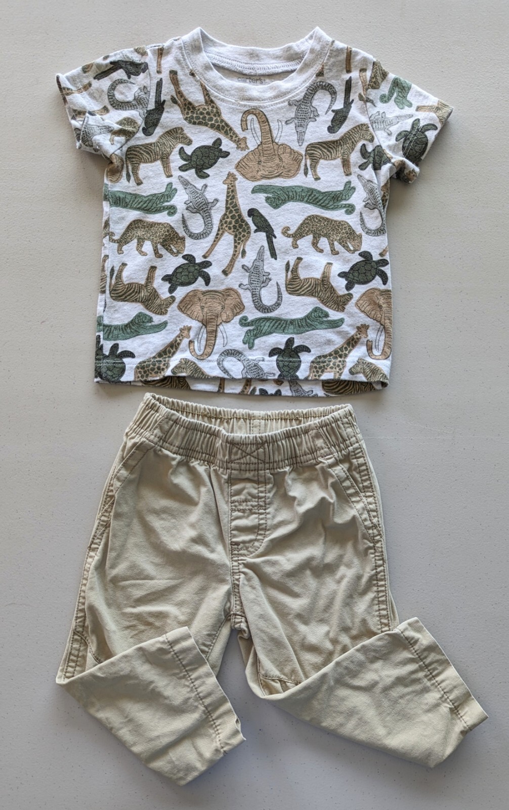 3 Pc’s Carter’s Jungle Safari T-Shirt, Khaki Shorts & Pants, Size: 12 Months