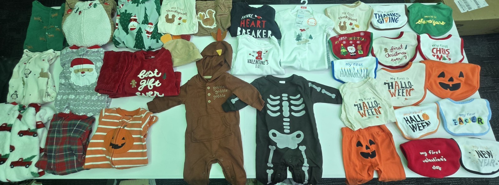 Baby Boy Clothing Lot (Various Holidays) 0-3 And 3-6 Months. 16 Outfits, 13 Bibs