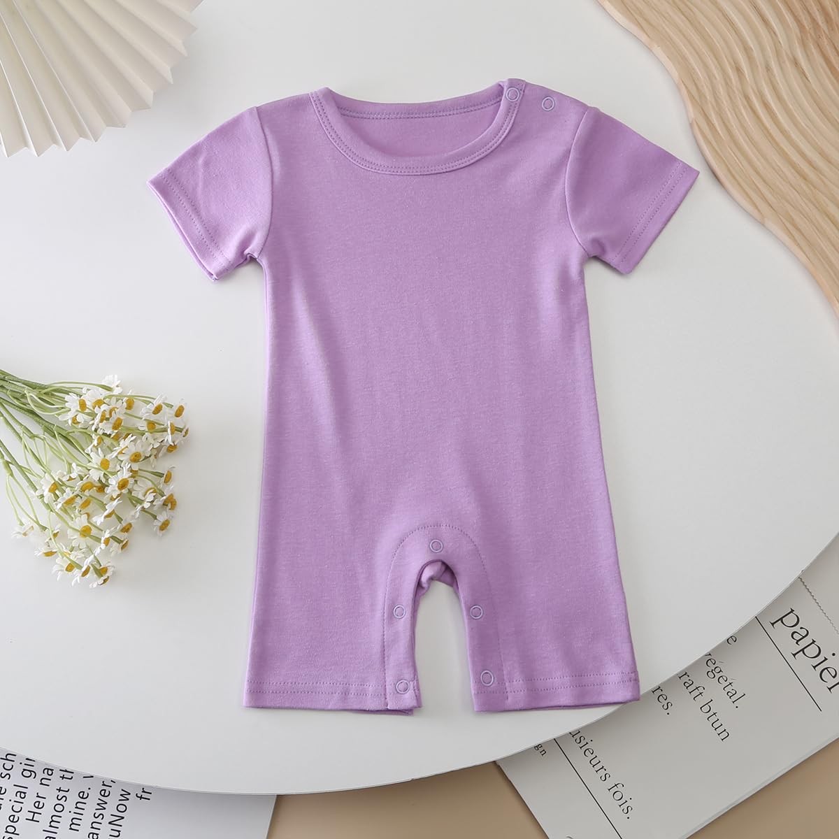Unisex Baby One-piece Romper Button Solid Jumpsuit Pure Cotton Short Sleeve S…