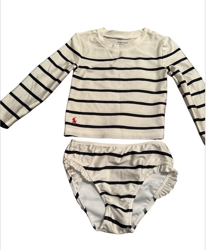 Ralp LAUREN Girld Set Bebé White And Stripes Black Sz 18-24 M