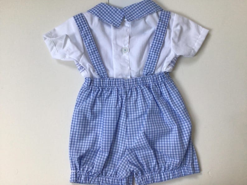 Baby boys clothes Spanish style smocked shirt and shorts dungaree set 0-9 months