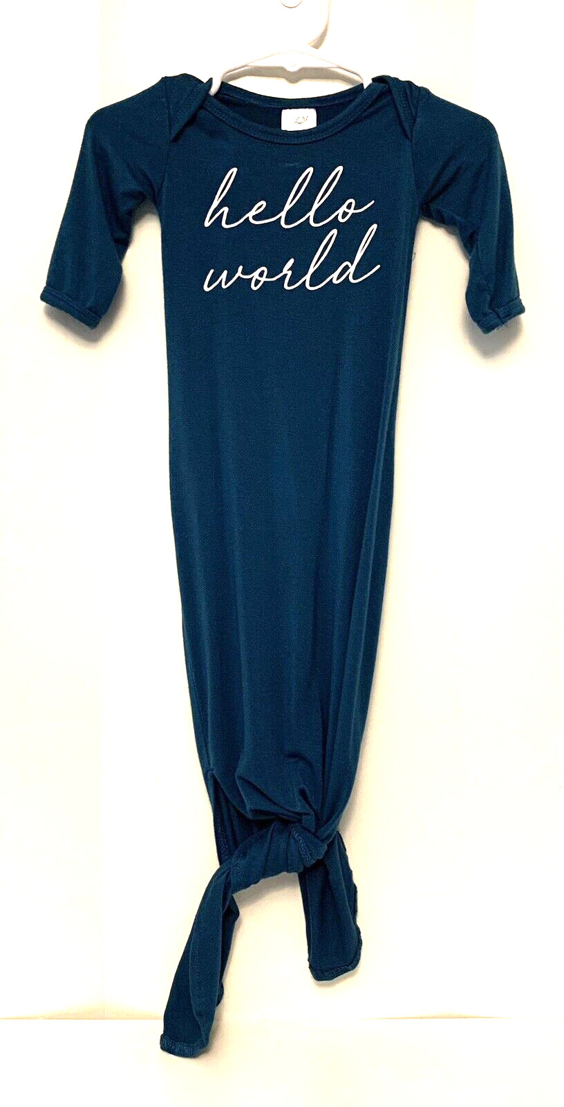 Rocket Boy 3 months Baby Teal Blue Long gown EUC Hello World tie bottom