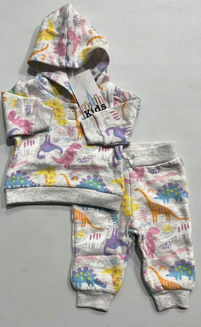 Girls Size 18M Kids Headquarters 4-Piece Set Pant Outfits Dinosaur Hoodie Pink