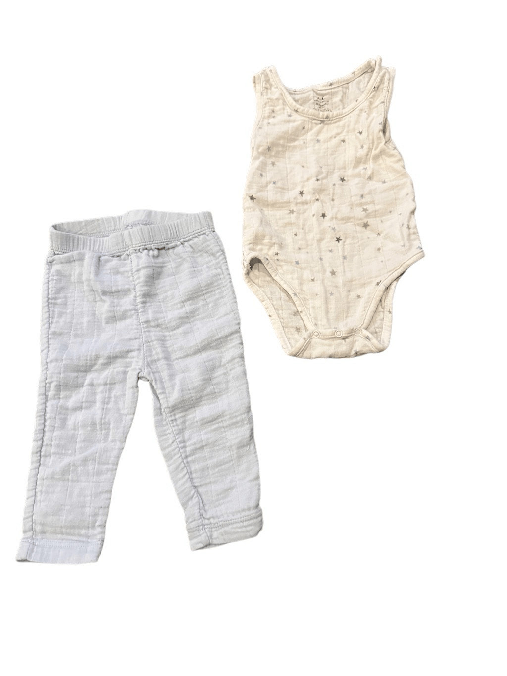 Aden + anais sleeveless bodysuit & pants linen muslin boys sz 3 months