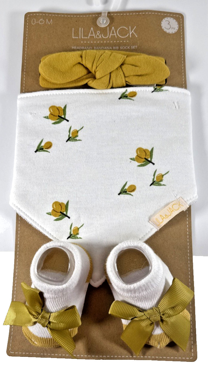 NEW Lila & Jack 3 Pieces Set Bootie Headband Bandana 0-6 Months