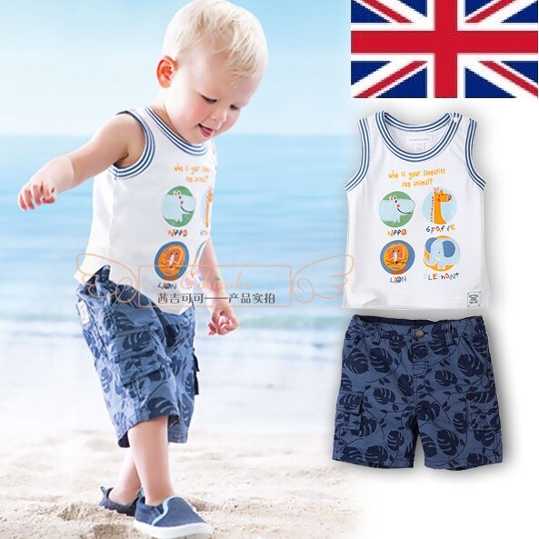 UK Seller Summer Sale Cool Cute Baby Boys Top + Shorts Set