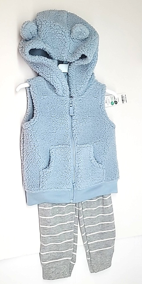 Carter’s 2-Piece 18 mo. Baby Blue Sherpa Vest w/Ears & Gray/White Stripe Pants