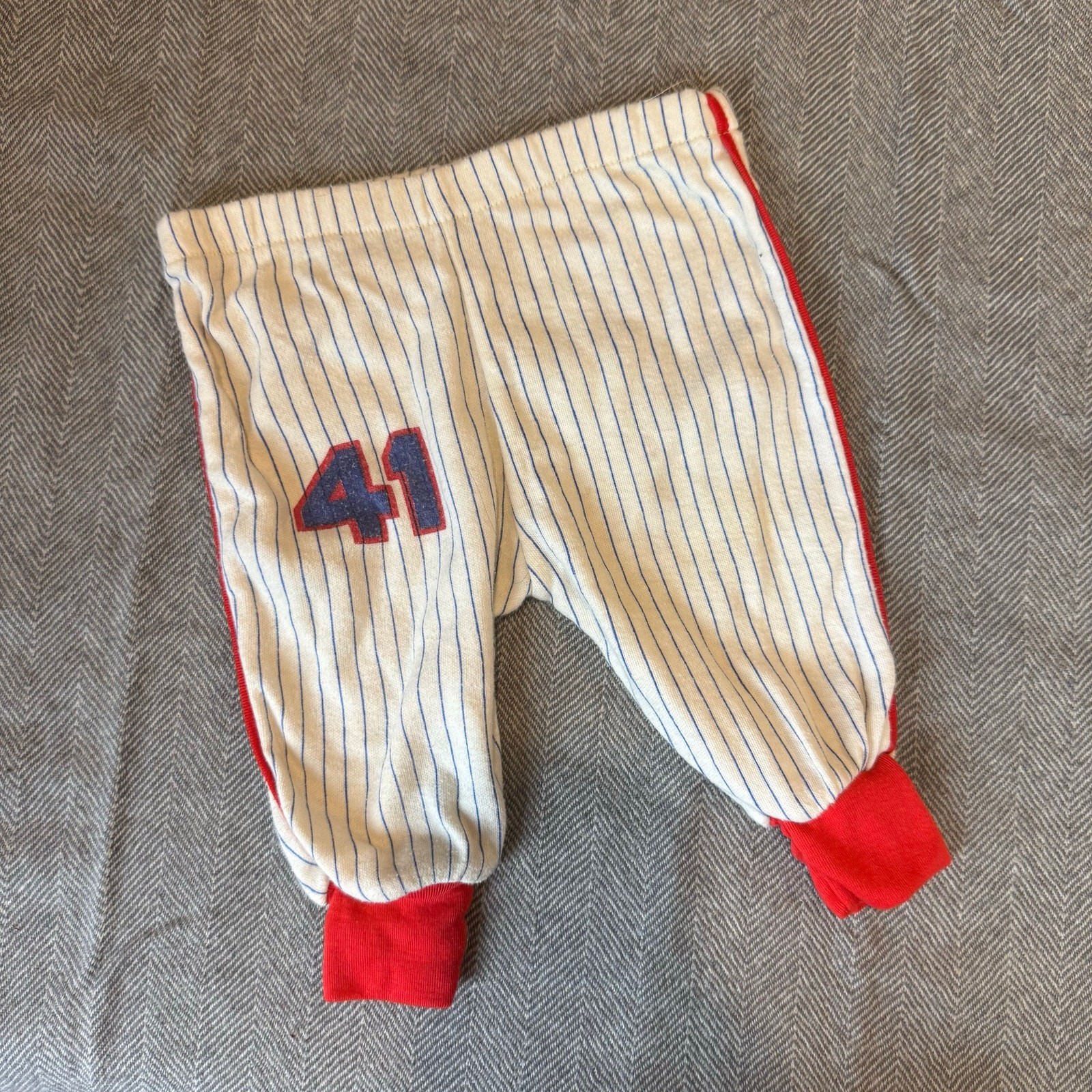 Vintage Baby Baseball Outfit Pants Shirt Boy Pinstripe Lil Pitcher 0-6 Months