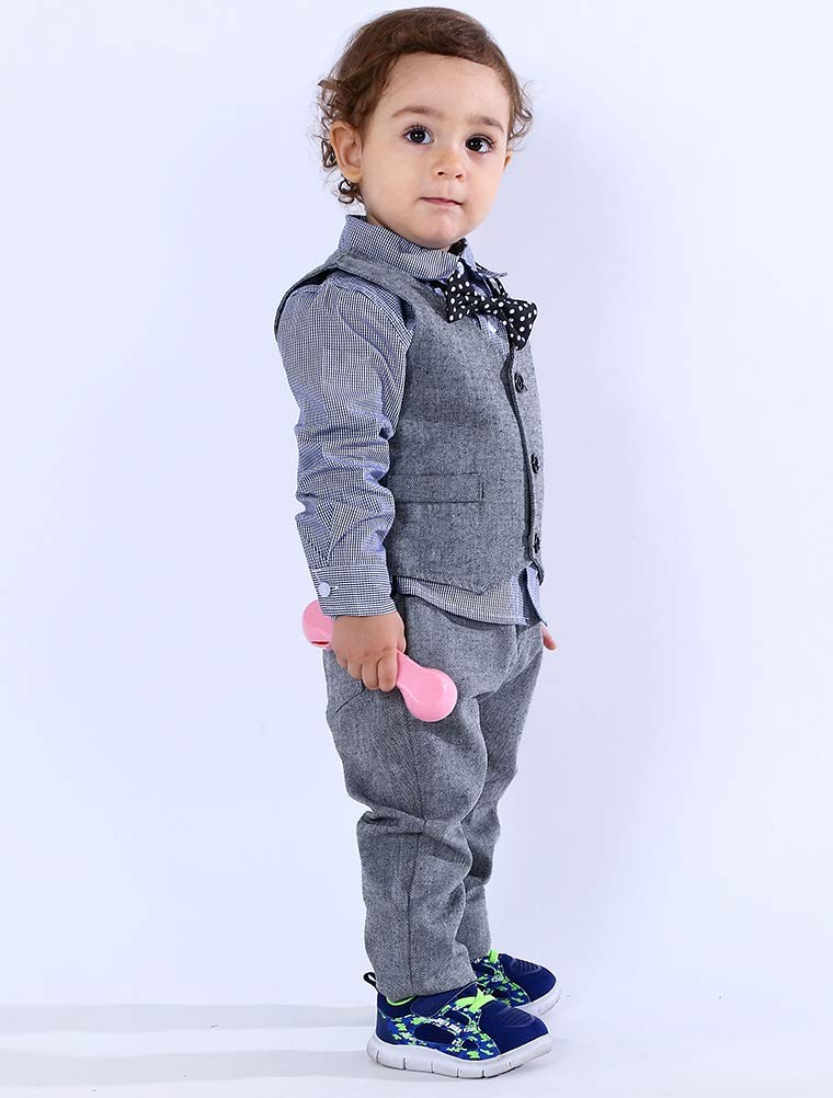 Abolai Baby Boys’ 4 Piece Vest Set with Shirt,Vest and Pant Grey 2-3T,