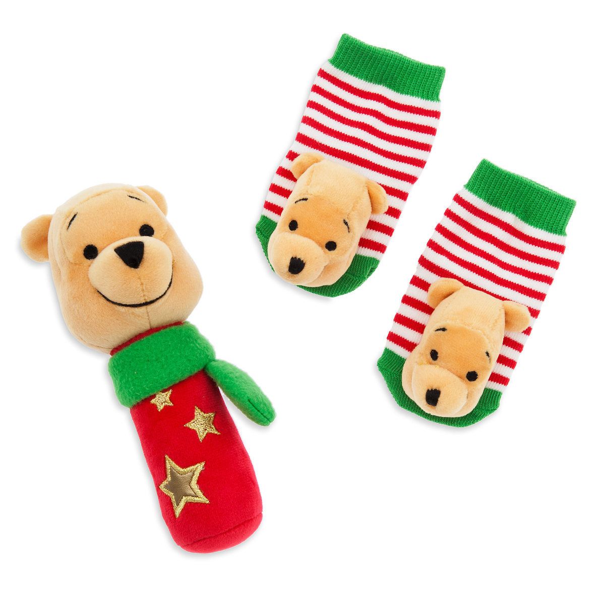 Disney Store Winnie the Pooh Holiday Rattle & Sock Set Baby 0 6 12 24 Months New