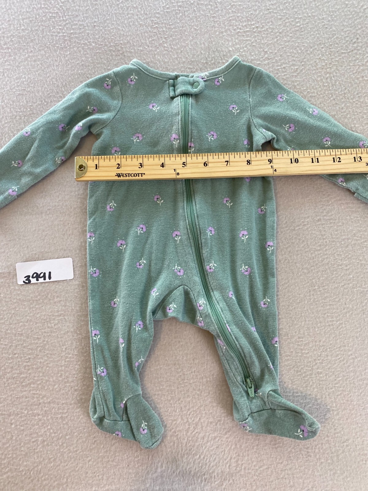 Just One You By Carter Body Suit Girls Size 3M Green Floral Long Sleeve Full Zip