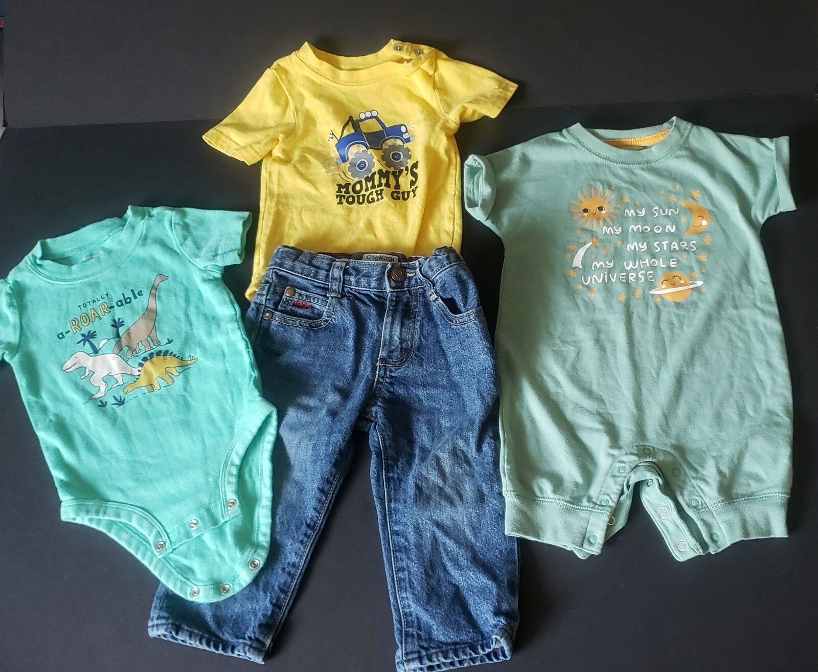 Lot of 4 Infant Toddler Boys Outfits Cloths Jeans- 12M Various Brands