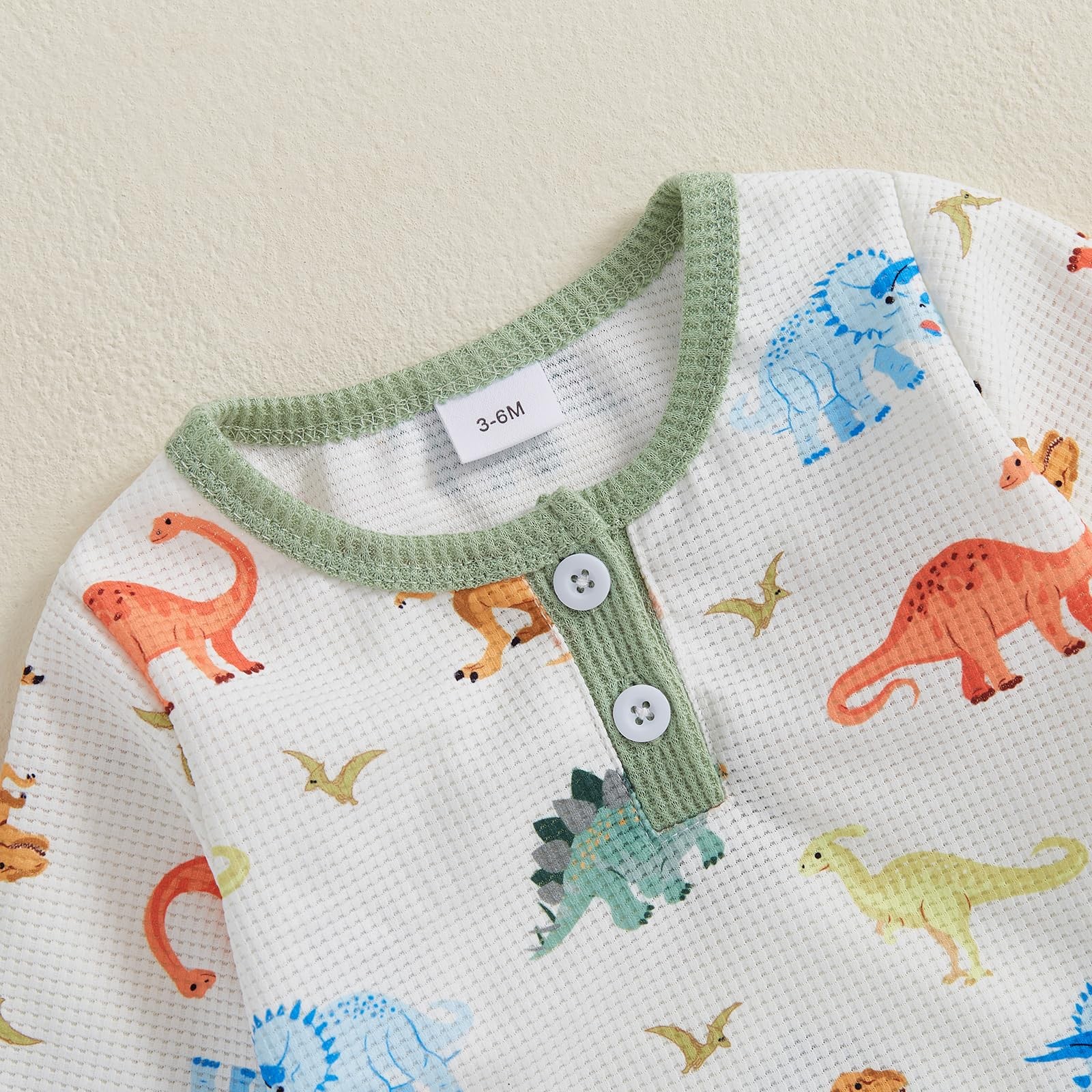 Newborn Baby Boy Dinosaur Outfit Long Sleeve Romper + Overalls Long Pants + C…