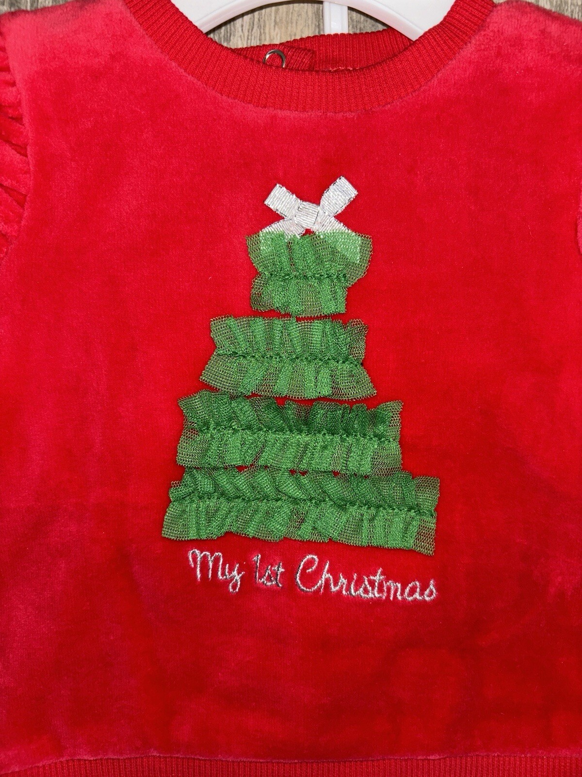 NWT Little Me 3 mo Top & Pants Girls Red My 1st Christmas w Metallic Dots Ruffle
