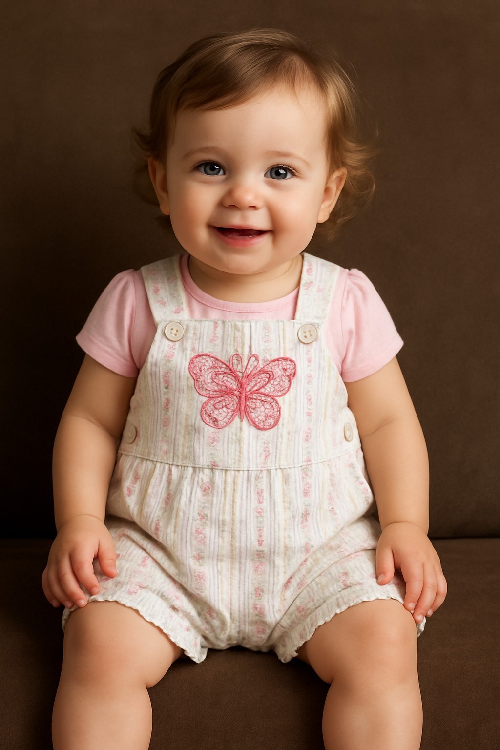 Vtg Y2K Faded Glory Floral Overalls Romper 12 Mth Girl Butterfly Embroidered
