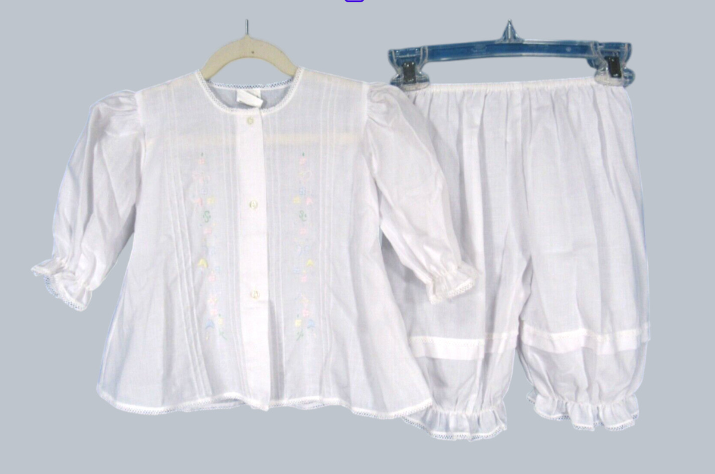 GARDEN OF ANGELS White LAWN Pintuck LACE Embroidery PORTRAIT Top/Pants Set 12M