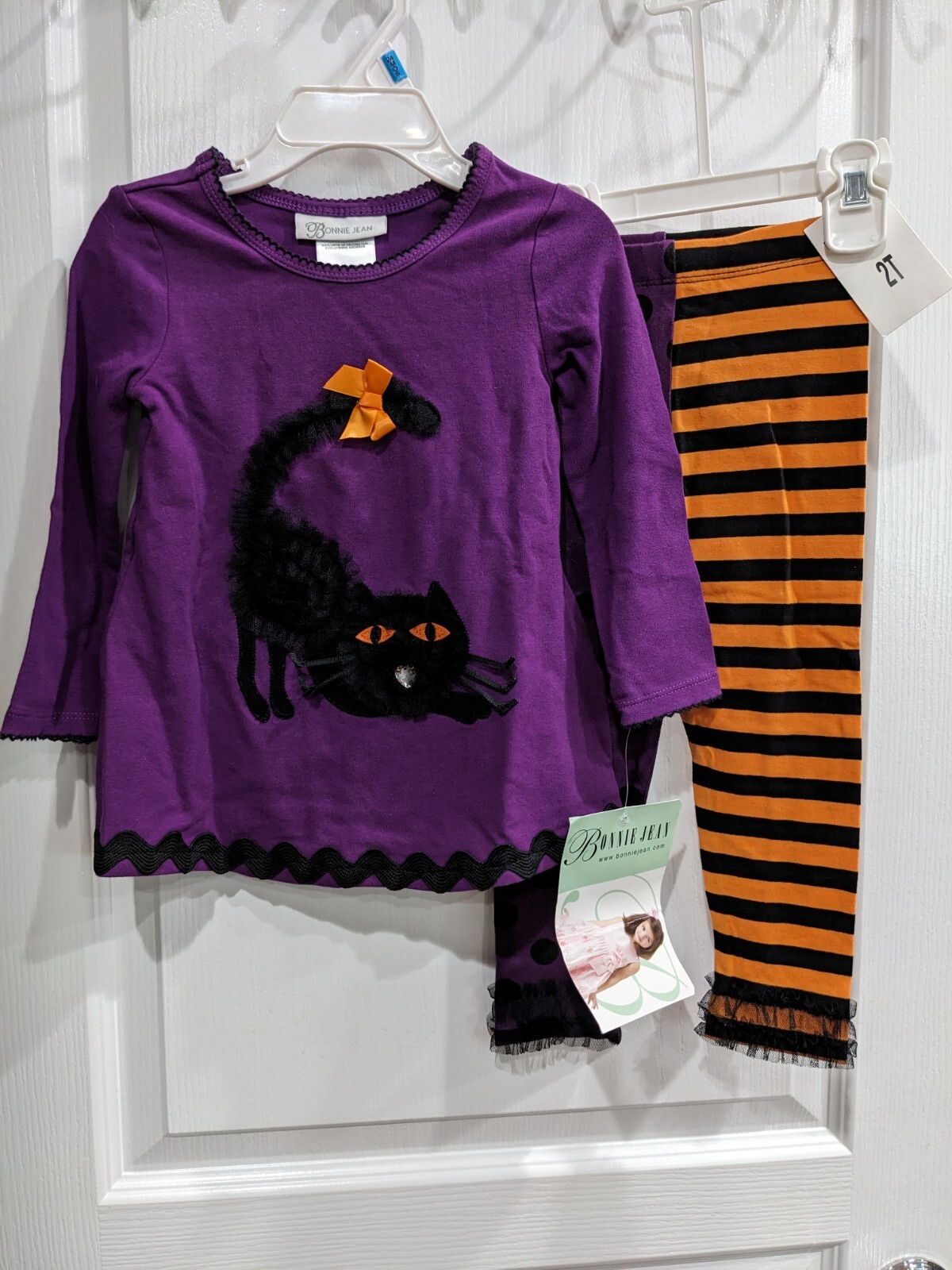 Bonnie Jean baby Girls Halloween Cat Fall Dress Outfit Purple Set Leggings