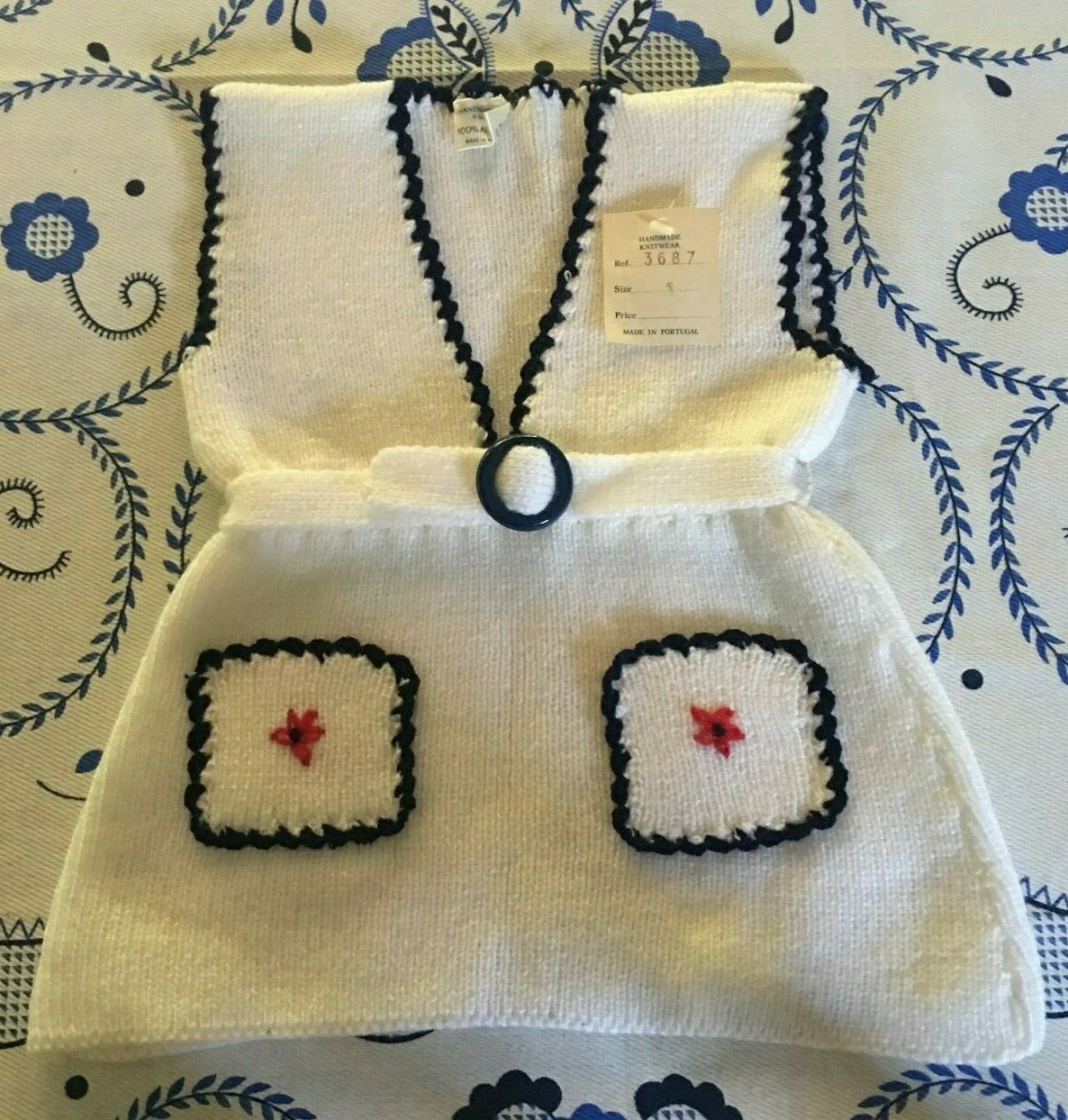 HANDMADE CROCHET KNIT BABY White Dress * Portugal * Size 1