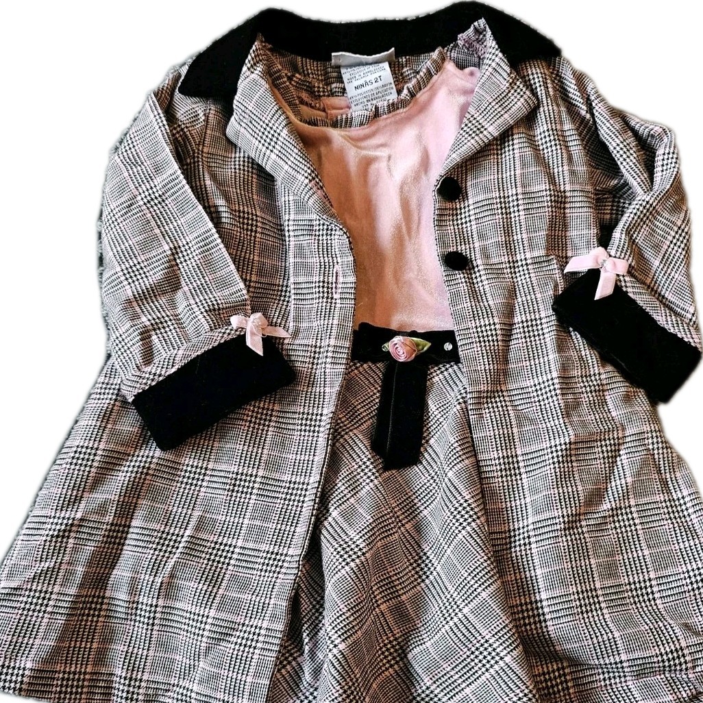 Youngland 2pc Suit Dress Jacket Girls 2T Pink Black White Plaid