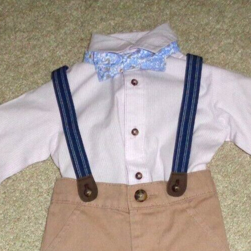 Carters Baby Boys Outfit Brown Pants Suspenders Striped Romper Shirt 6 Months