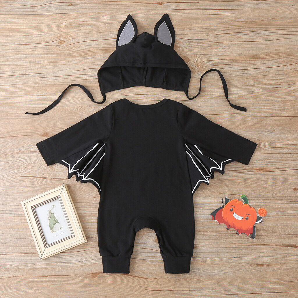 Halloween Newborn Toddler Baby Boys Girls Cosplay Bat Costume Romper Hat Outfits
