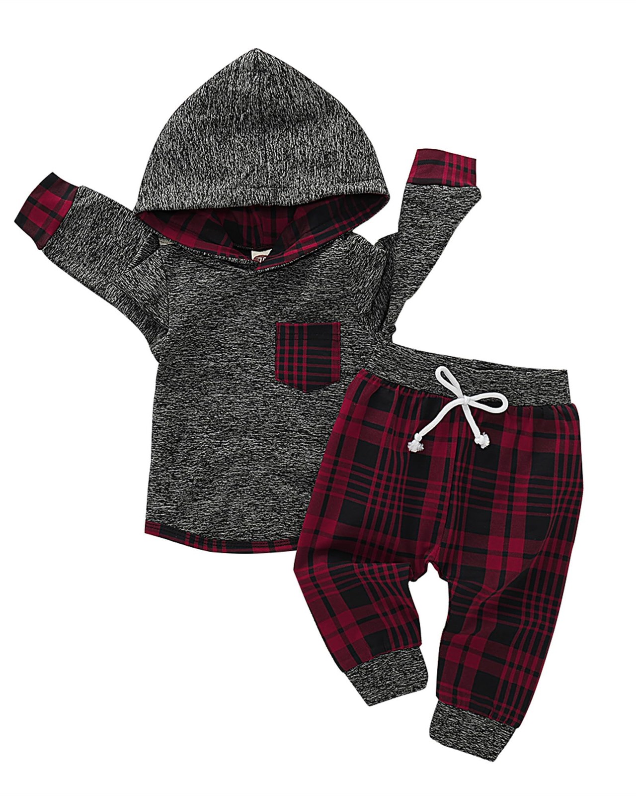Dark Red Baby Boys Hoodie & Sweatshirt Outfit 0-6 Months – Long Sleeve Plaid