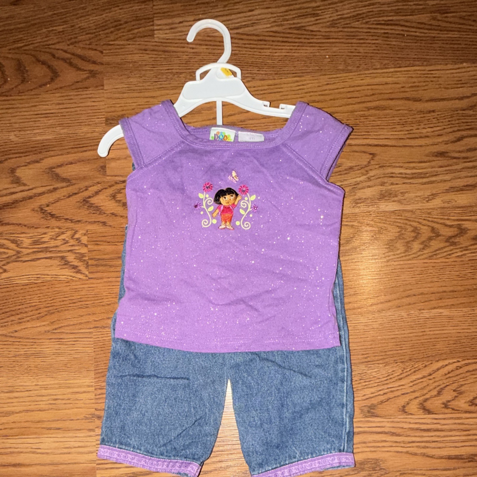 Dora the Explorer Dora 2T Girls Purple Sleeveless Top Denim Pants Set 2 PieceVTG