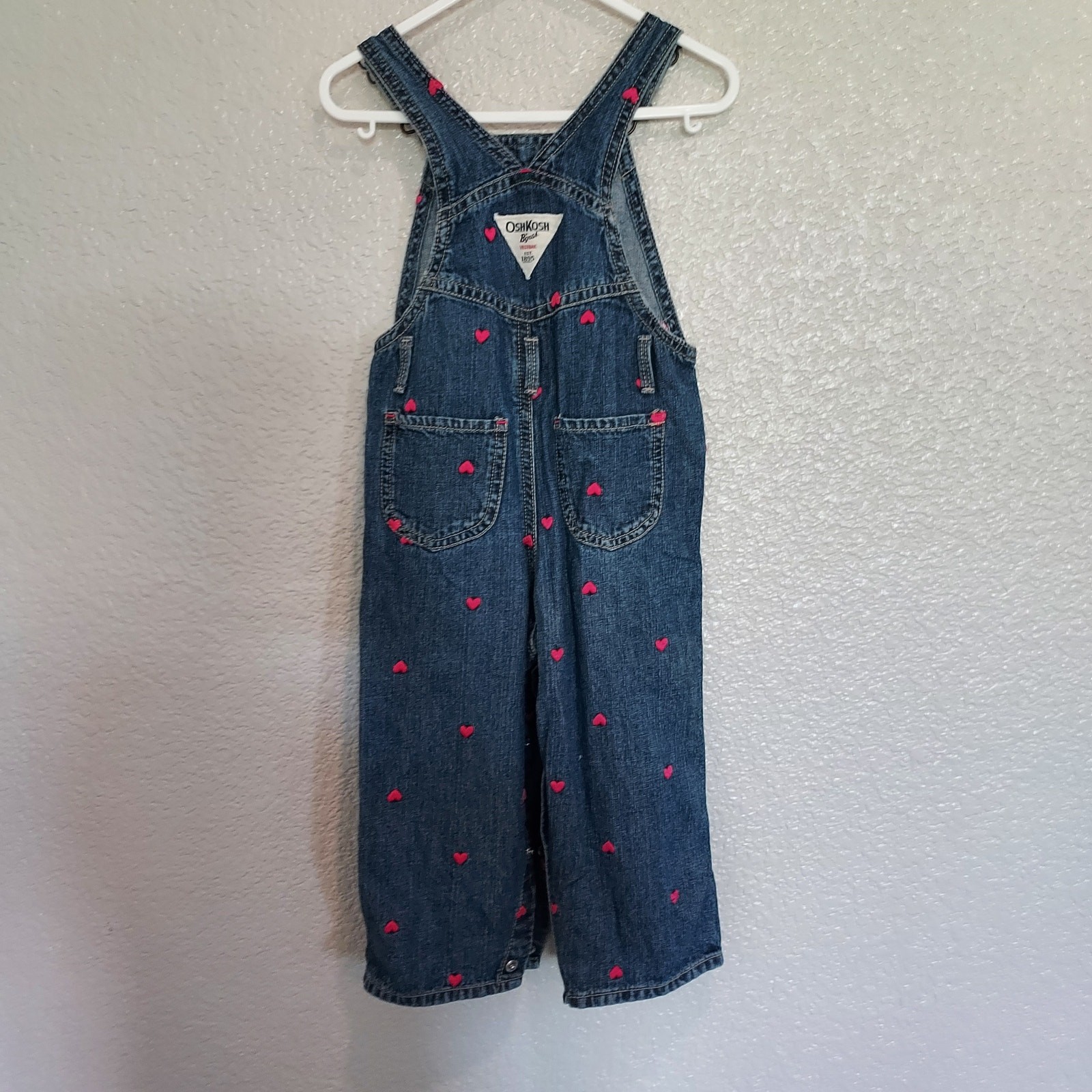 OshKocsh B’Gosh Denim Pant Overalls w/Embroidered Hearts Size 24M