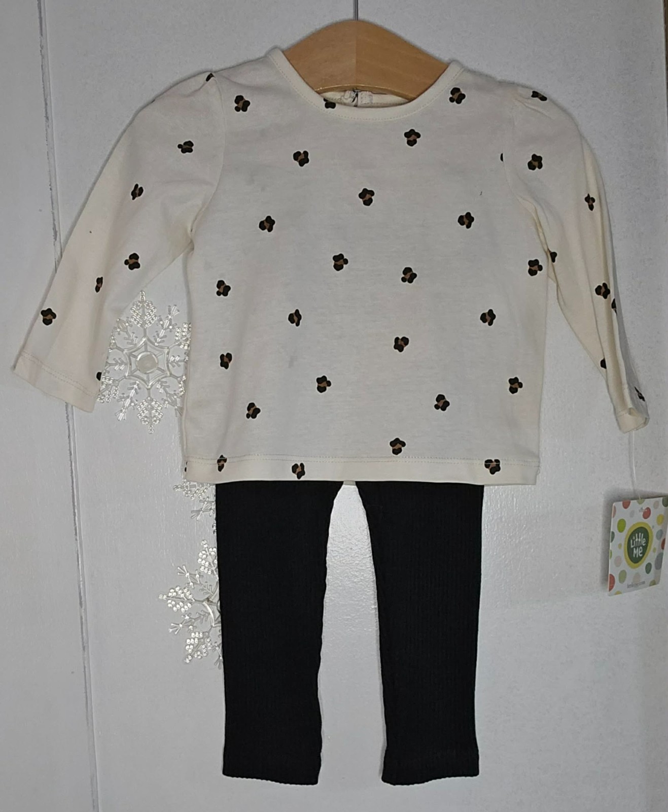 Little Me 12 month old button neck Leopard Shirt with Matching Black Pants