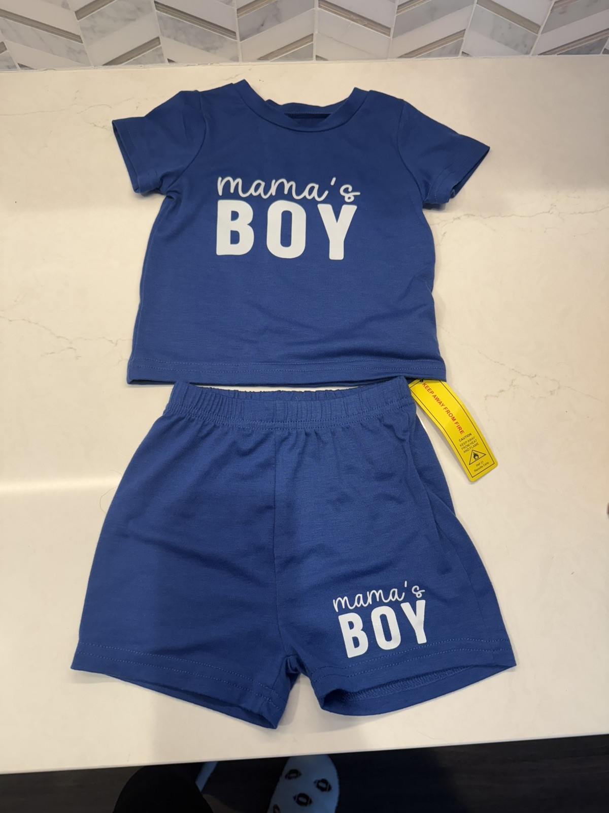 Mama’s Boy 9-12 Month T Shirt and Shorts Set Blue and White New