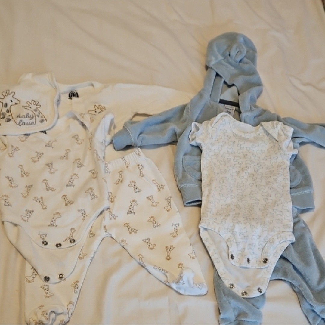 Carter’s & Millie & Myles 6-Piece Layette Set 0-3M & 3M Blue Animal Print Outfit