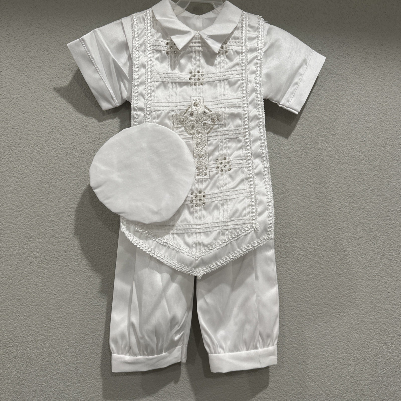 Size 4 Boy Baptism Outfit NWOT White Cross Vest Traje de Bautizo Niño 4T 3pc Set