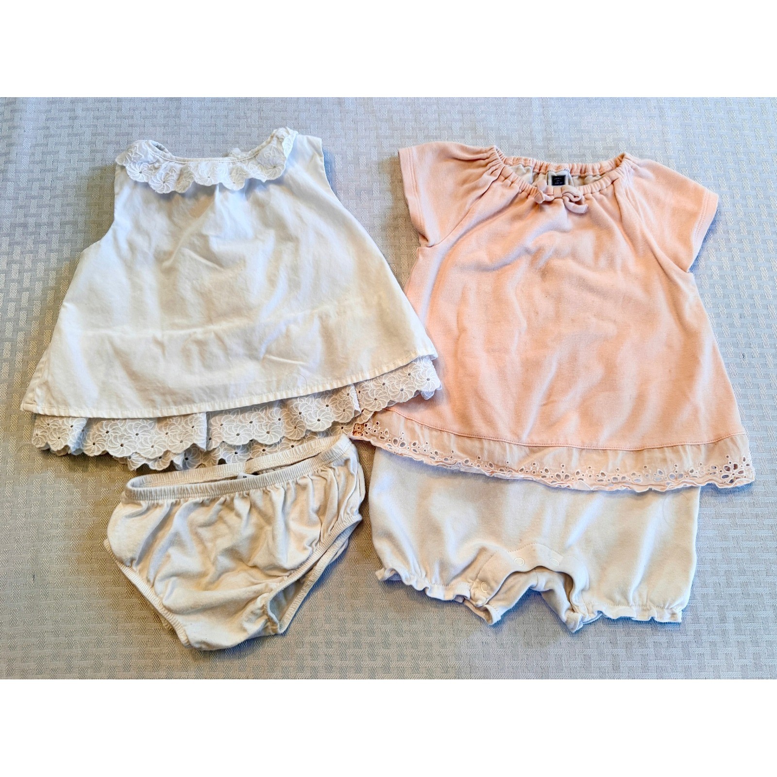 Janie and Jack Baby Girl 12-18M 18-24M Eyelet Lace Pink White 2 Outfit Bundle