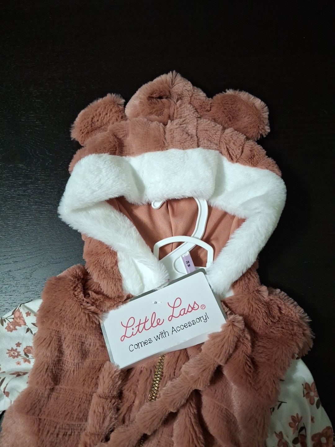 NWT Little Lass 3PC Faux Fur Bear Vest Set Top & Glitter Flare Pants Outfit 24m
