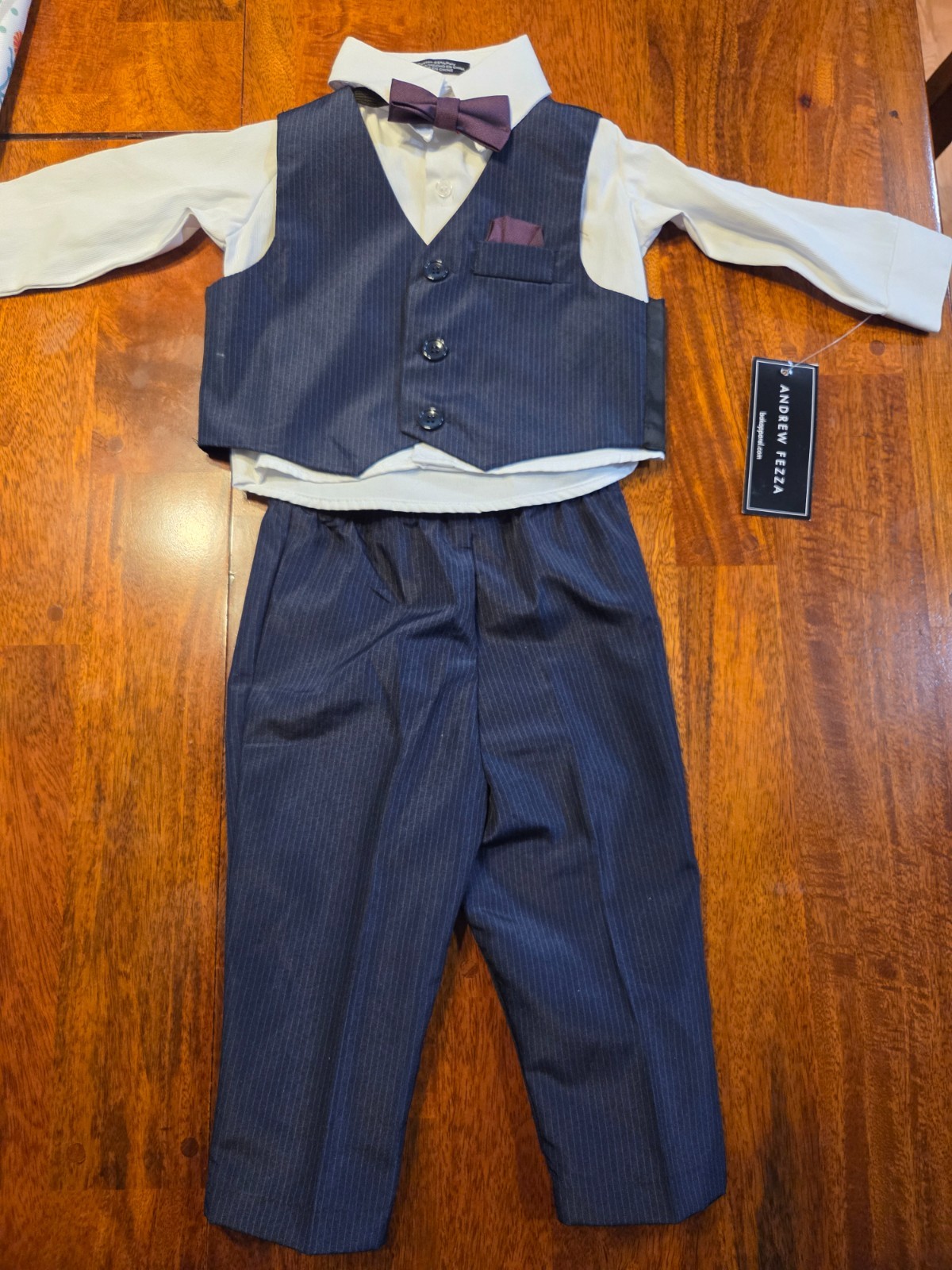 Andrew Fezza 4 PIECE Navy SET 12M New w/ tags bowtie Handsome Pinstripe wedding