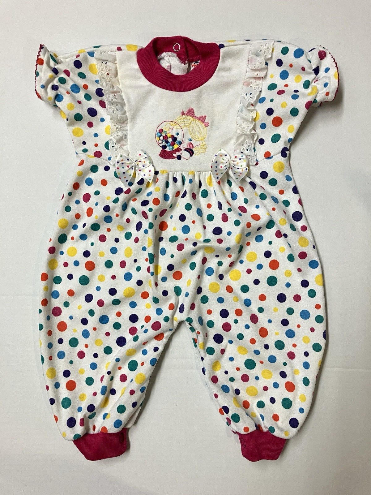 Vintage Health Tex Polka Dot Bubble Romper Baby Girl Size 6-9 M Embroidered USA