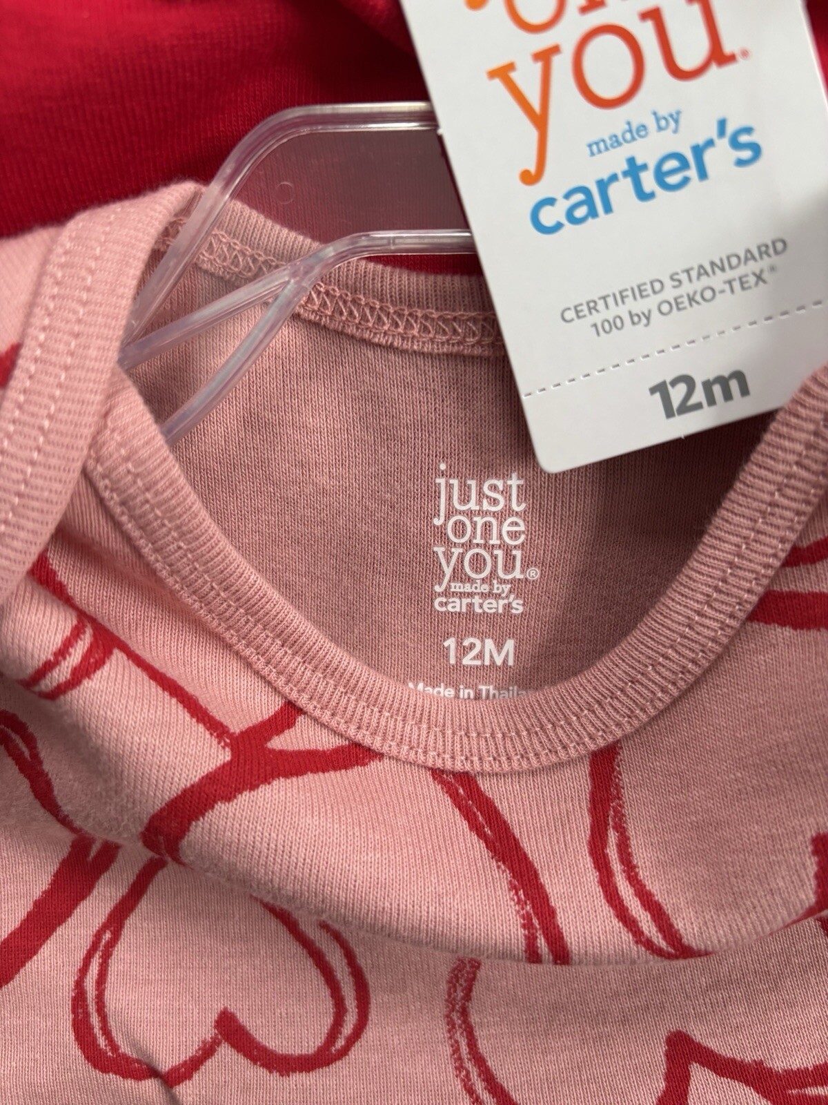 Carters Valentine’s Day (Girls 12M) 2-Piece Pink Hearts Bodysuit Dress & Red Top